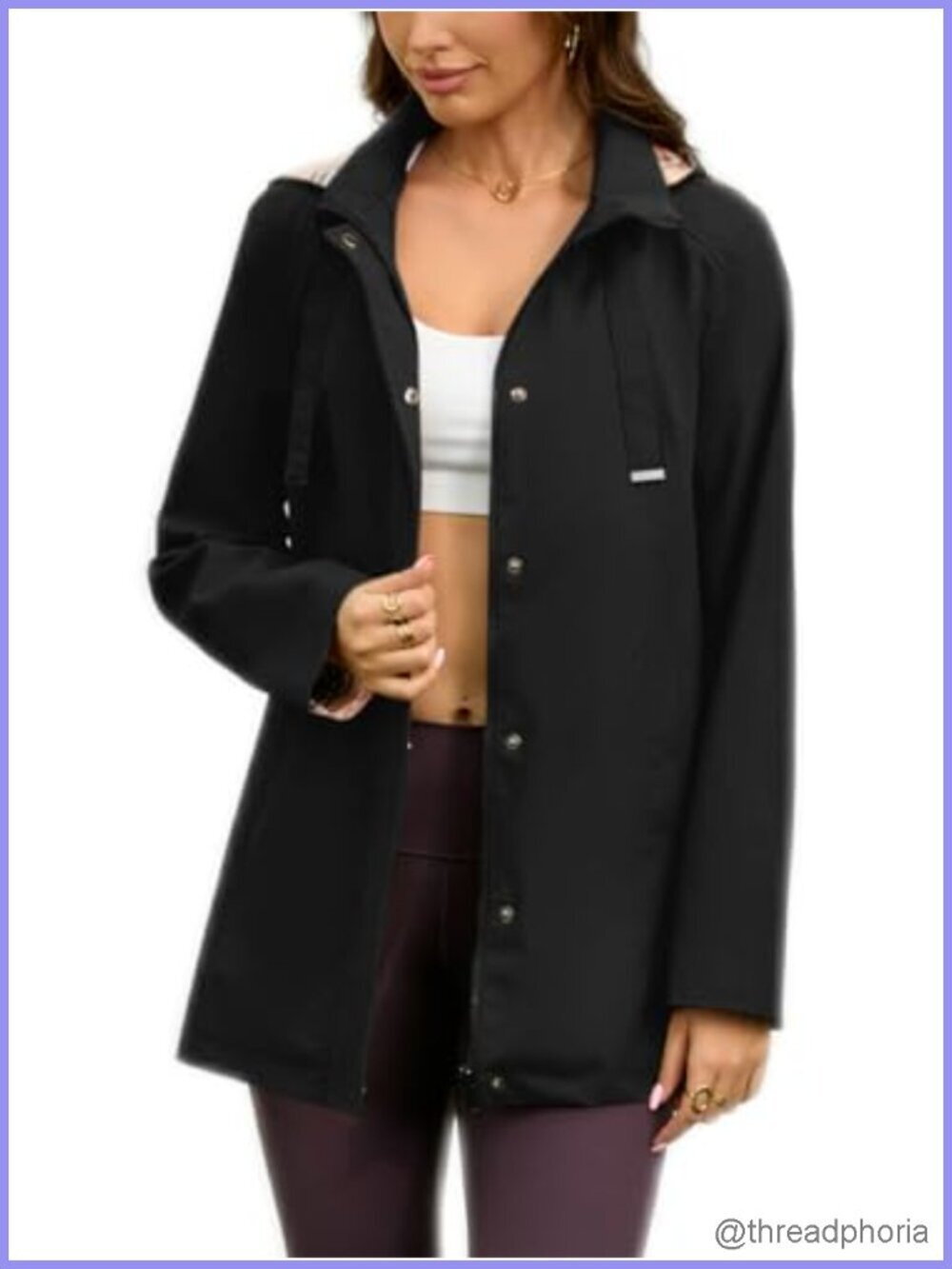 Waterproof Long Hooded Rain Jacket Trench Coat with Plaid Lining